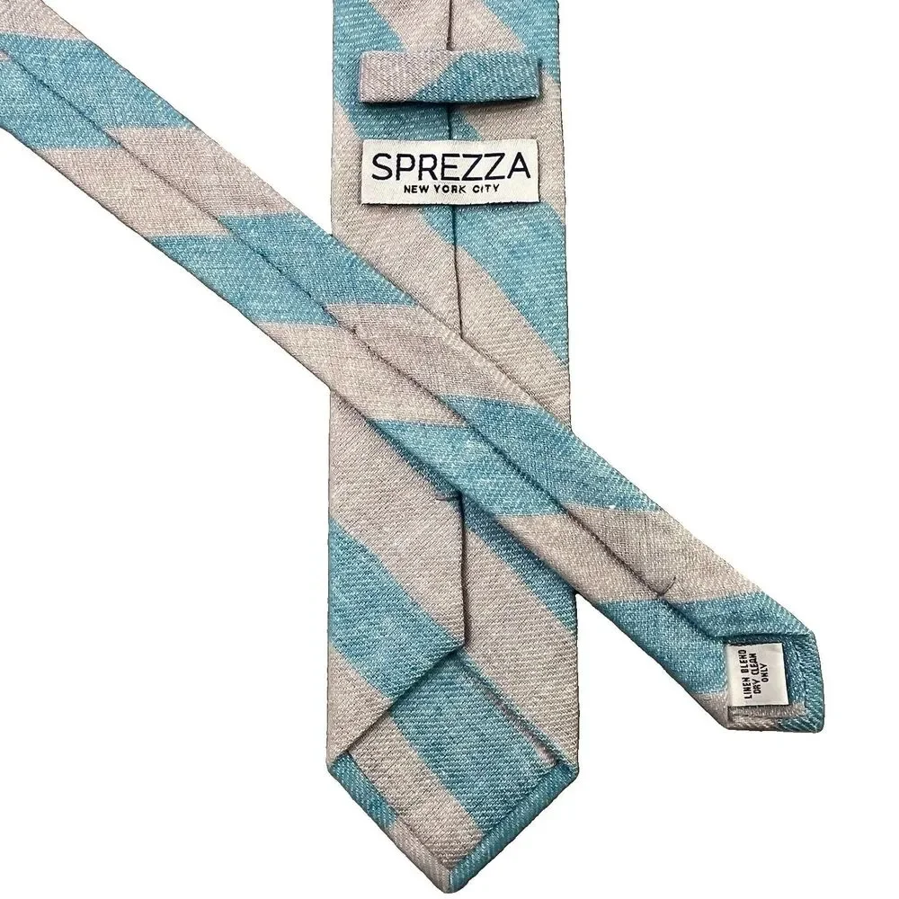 SPREZZA New York Tie Necktie Gray Blue Striped Linen Blend Skinny